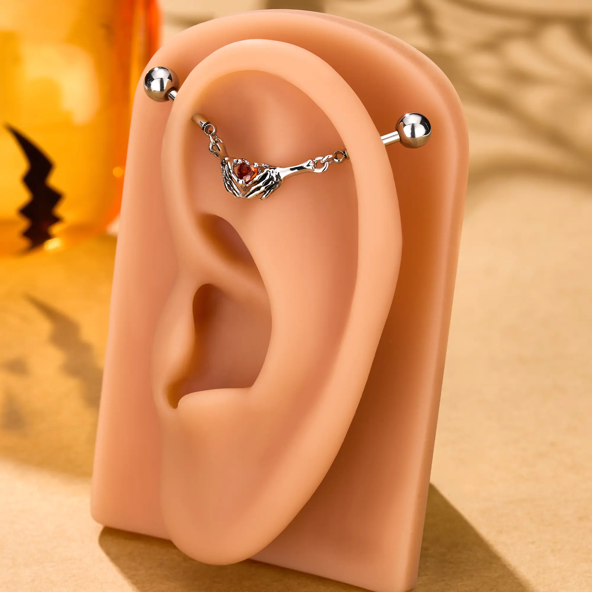 OUFER 14G Industrial Ghost Hand Holding Hear CZ Barbell