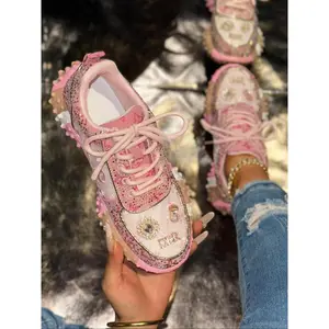 Women's Fashion Sequined Lace-Up Low-Top Sneakers, Casual Comfortable Sports Shoes, Anti-Slip Outdoor Walking Shoes for Special Occasions