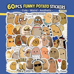 1Pc 60PCS Funny Potato Stickers Cute Cartoon Meme Waterproof Vinyl Decals Aesthetic Graffiti Sticker Pack with Quotes for Laptop Water Bottle Phone Case Skateboard Helmet Scrapbook DIY Decor Gift Spring Summer Party Supplies