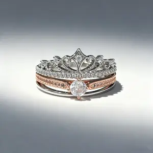 Zircon crown ring for women, two-in-one design, adjustable opening, two ways to wear, suitable as a gift for couples, engagement, or wedding.