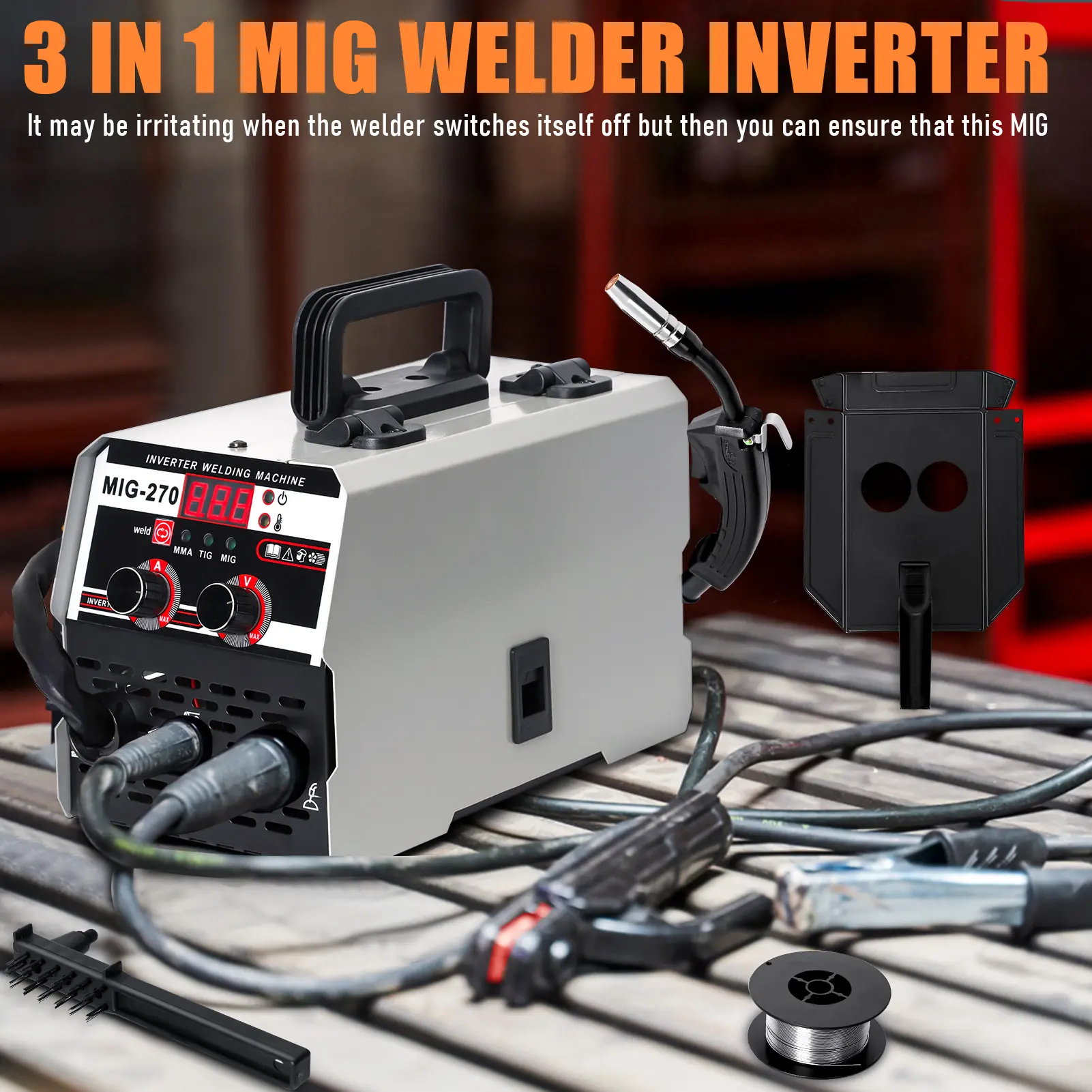 3 in 1 MIG Welder Inverter,62V LED Digital Display MIG Welder, TIG MIG Welding Machine, Gasless MIG Welder, Multi Process Welding Machine