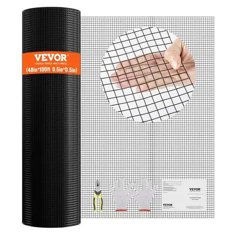 VEVOR 19-Ga Galvanized Metal Wire Mesh Roll, 48in*100 ft Snag-Free Vinyl-Coated Tear-Resist Hardware Cloth with Gloves+Pliers Kit, Saline-Safe Doublecoat Shield Pest Control Netting for Chicken Coop, Garden Beds