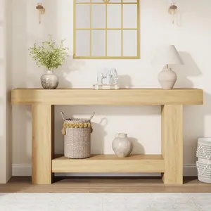 GARVEE 62.9" Narrow Console Table with Storage, Rectangular Sofa Table Behind The Couch,2-Tier Long Console Table,  Wooden Accent Table, Entryway Table for Entrance, Hallway, Living Room