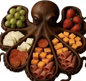 Octopus Shaped Charcuterie Board – Unique Wooden Serving Platter for Cheese, Meats, Fruits & Snacks, Fun Nautical & Coastal Decor Tray for Home Kitchen, Party & Hostess Gift （ / ）