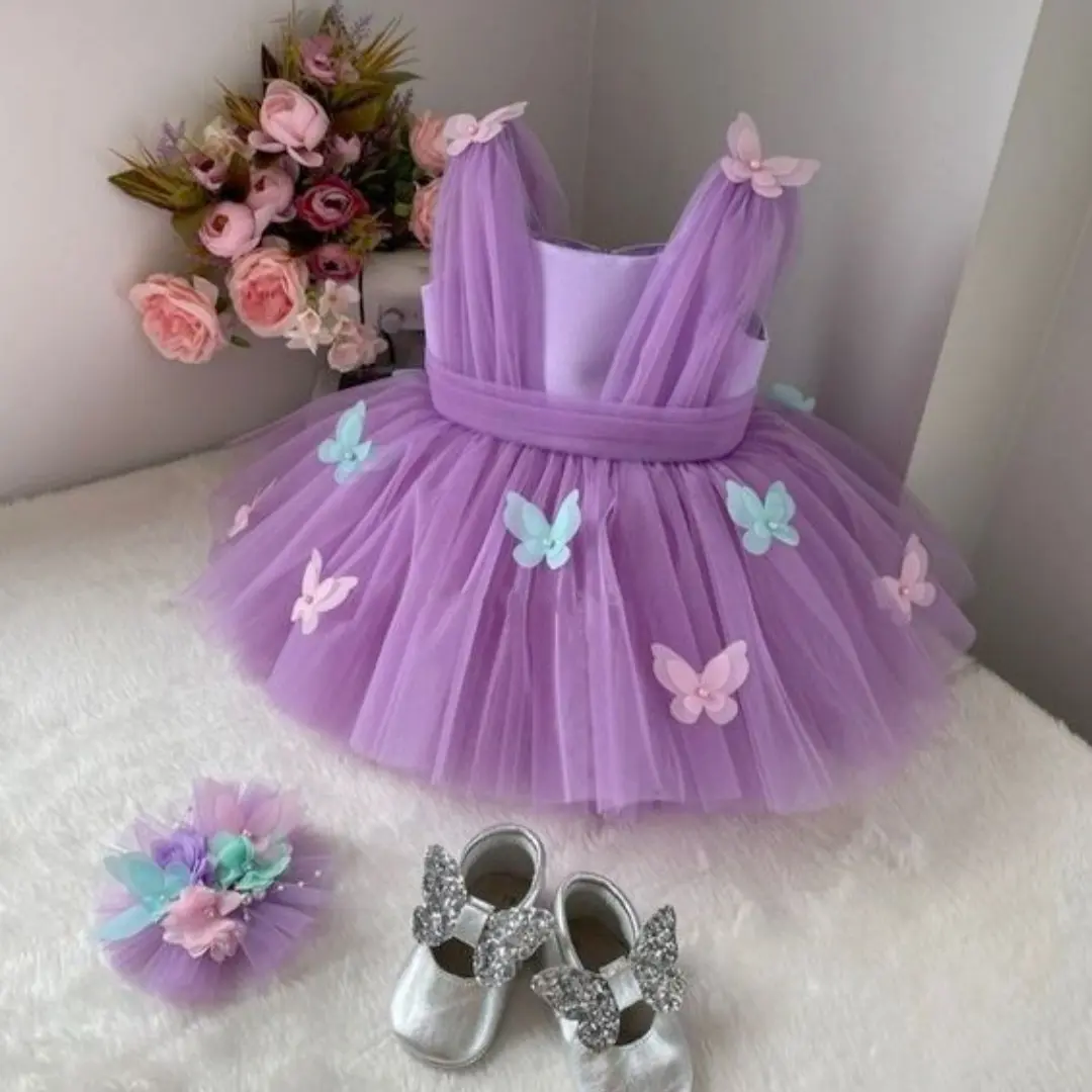 18 Fairydreams Girls Butterfly Tulle A-line Dress Party Summer Sweet Casual Princess Dress Purple Sling Dress