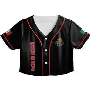 Mexico Flag Classic Baseball Jersey Crop Top – Personalized Name & Number, All Over Print Fan Jersey Game Day Outfit, Mexican Shirts, Latin Lovers