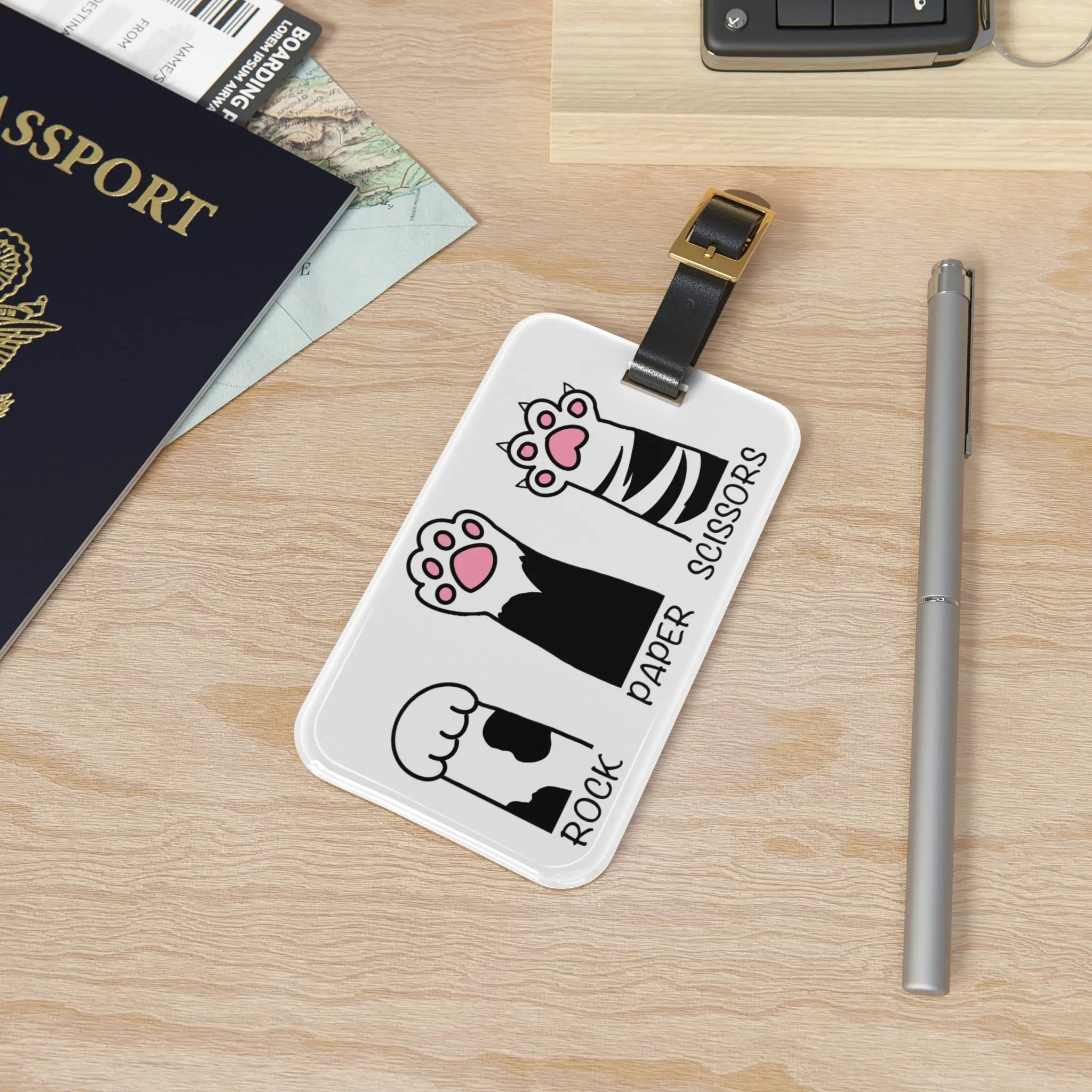 Cat Paws Luggage Tag: Rock Paper Scissors Funny Travel Tag