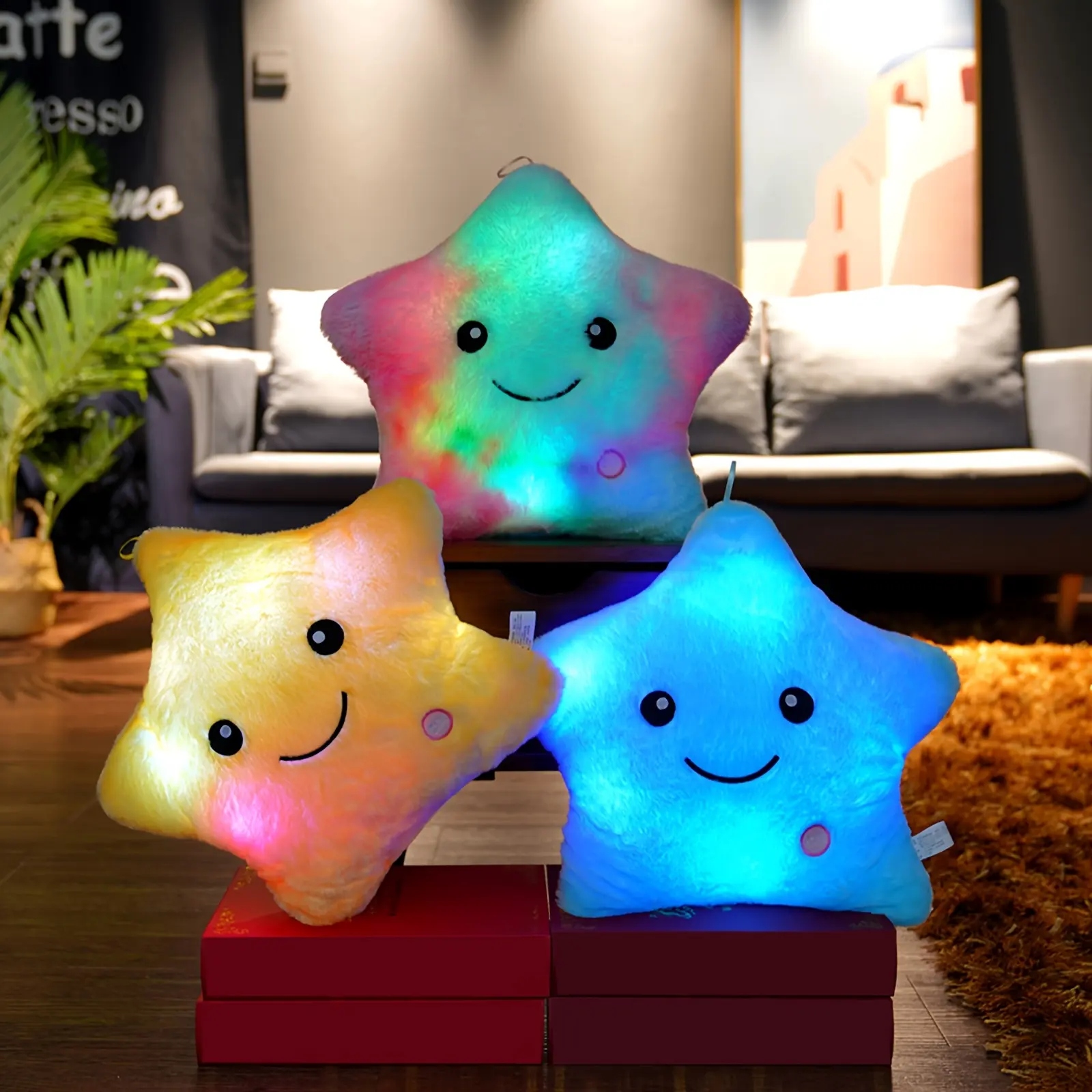 Light Up Star Plush Pillow, Glowing Soft Adorable Soft Huggable Stuffed Star Toy in 24cm & 40cm, Soft LED Night Light Cushion with Multiple Colors, Soft Cuddly Gift, Cute Gift for Kids, Girls, Room & Bed, Kawaii Squishies, Cute Stuffies