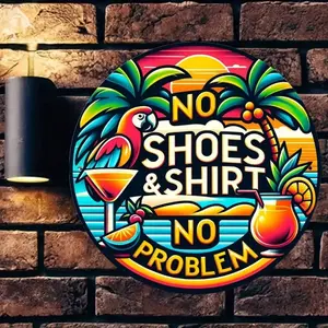 Aluminum Vintage Retro Hawaiian Wall Decor With Parrot and Pineapple Art for Beach House Tiki Bar Indoor Outdoor Plaque