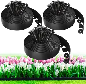 Davyline 100ft, 1.5-in Tall Landscape Edging Kit with 150 7" L Spikes, Not Digging Flexible Plastic Edge Border for Landscaping, Lawn, Garden, Flower Beds, Yard, Paver Black Color