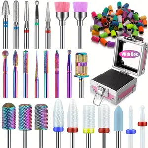 25Pcs Premium Nail Drill Bits Set - Nail Drill Bits for Acrylic, Poly, Gel, and Polish Removal with 50Pcs 8 Colors Sanding Bands, Tungsten Carbide Ceramic Diamond 3/32 Inch Bits and Convenient Holder