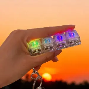 2Pcs Keyboard Fidget Keychain with LED Light 4 Keys DIY Decompression Toys for Stress Relief Fun Gifts Color-Changing Keyboard Gadget with Lanyard