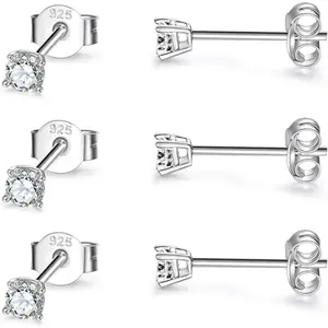 EPIRORA Sterling Silver Stud Earrings for Women Men- 3 Pairs 3mm Tiny Ball Stud Earrings Round CZ Earrings Pearl Earrings Set Cartilage Small Tragus Earrings