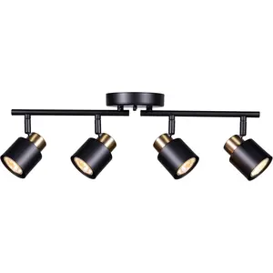 4 Light Track Lighting Kit Matt Black Brass Finish Adjustable Modern Flush Mount Ceiling Spotlight for Kitchen Living Room Home Improvement