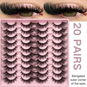 20 pairs of cute cat's eye false eyelashes, with upturned lines, charming makeup, suitable for light makeup in European and American offices, long-lasting curling, thick and non-clumping, supernatural, beginner-friendly, easy to use.