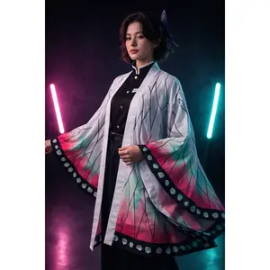 Women's Demon Slayer Shinobu Kocho Cosplay Cloak, Polyester Aesthetic Outfits, Halloween Beach Butterfly Kimono Cardigan