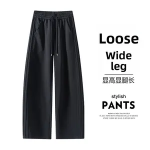 Men’s New Loose Straight-Leg Drop-Crotch Casual Sweatpants Menswear Trouser Plain