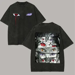 Sharingan T Shirt Rinnegan Eyes Vintage Acid Wash Streetwear Oversized Retro Anime Graphic Men Tees Cotton Clothing