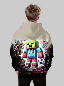 Boys' Fashion 3D Print Hoodie Sweatshirt, Graphic Print Hoodie, Casual Long Sleeve Pullover with Pockets, Stretch Polyester Blend, Ideal for Daily & Outdoor Wear