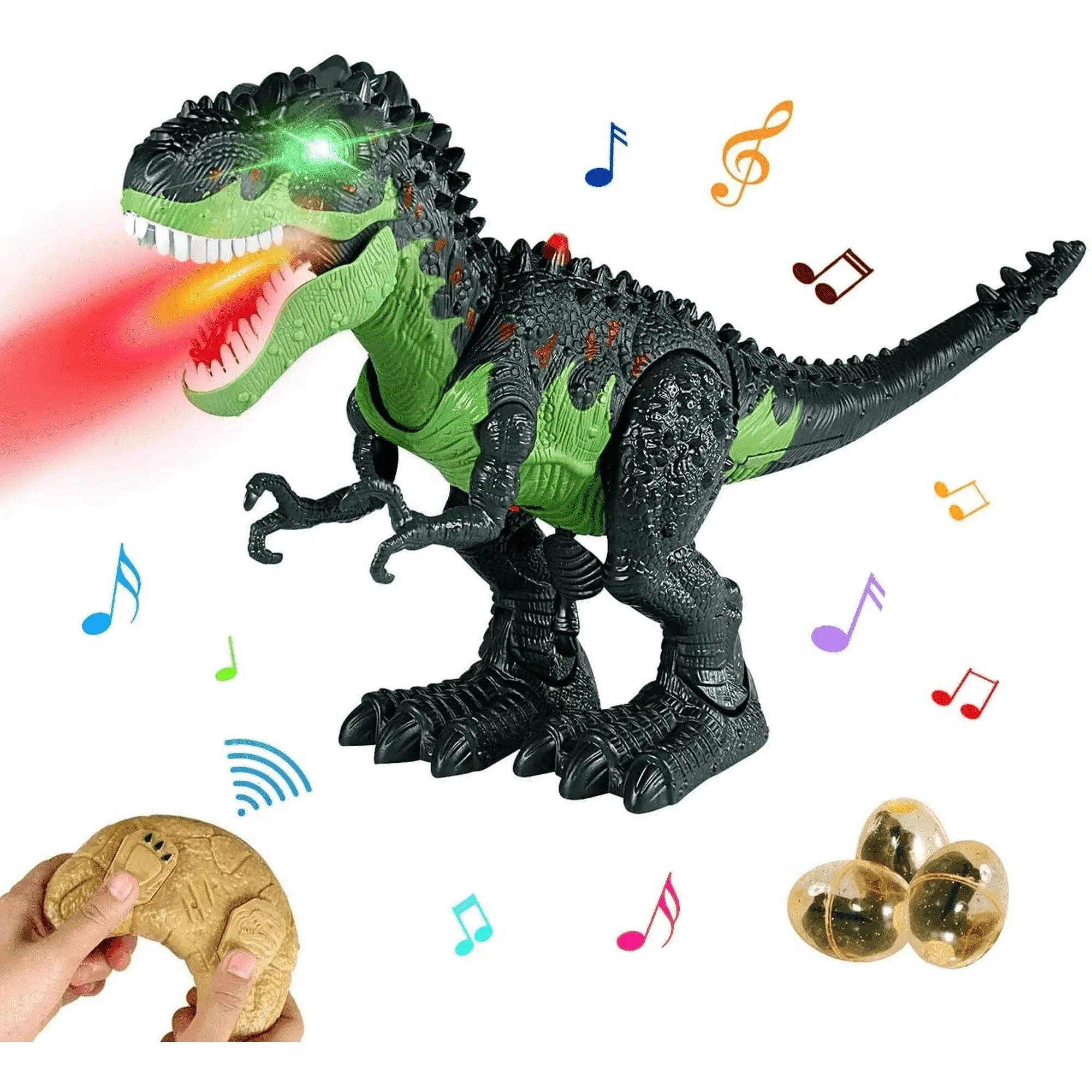 Electric Remote Control Dinosaur Toy - Interactive Walking, Roaring, Full Movement, Cool Robot Sounds, LED Eyes, Mist Spray, Jurassic Themed Gift for 3+ Unisex Kids