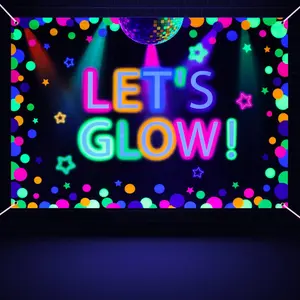 6x4ft Neon Let's Glow Party Backdrop Colorful Photography Background Glow in The Dark Party Supplies, Neon Decorations for  Birthday Supplies (71 x  Inch)