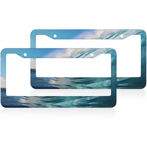 Ocean Wave Scenery License Plate Frame - 2 Pcs Universal Accessories Cars Decor with 2 Holes and Screws Fits Us Standard License Plates 12.2x6.3 Inch ﻿