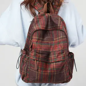 Cute Checkered Backpack for Girls - Small Lightweight School Bag with Fall Winter Aesthetic Design Ideal for School and Casual Outings,Soft Aesthetic Mini Backpack for Fall & Winter
