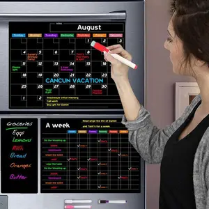Fridge Magnetic Calendar Set, 9 Counts/set Including 3 Counts Daily Schedule Magnetic Sticker, 5 Counts Random Color Pen & 1 Count Random Color Eraser, Refrigerator Message Board, Monthly Planner Magnet