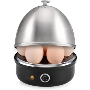 Electric Egg Cooker, Rapid Egg Boiler with Auto Shut Off for Soft, Medium, Hard Boiled, Poached, Steamed Eggs, Vegetables and Dumplings, Stainless Steel Tray with 7-Egg Capacity (Black)