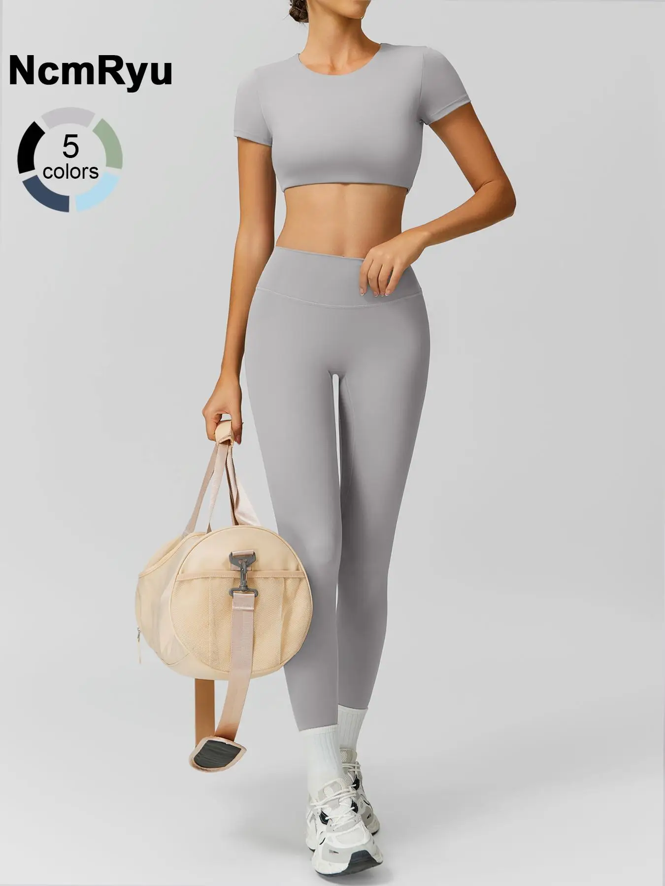 Women's Patchwork High Elastic Soft Slim-Fit Shock-proof Open Waist Short Sleeve High Waist Beautiful Hip Trousers Yoga Clothes suit Outdoor Running C