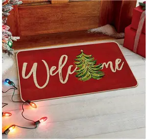 Artoid Mode Red Xmas Tree Christmas Welcome Doormat, Winter Home Decor Low-Profile Switch Rug Door Mat Floor Mat for Indoor Outdoor 17x29 Inch