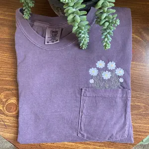 Embroidered Dainty Daisy Comfort Colors Pocket Tee Casual Comfortable Cute