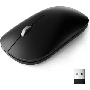 USB 2.4G Silent Slim Cordless Computer  with Metal Scroll 1600 DPI Portable Optical for Windows macOS iPadOS Android Laptop PC