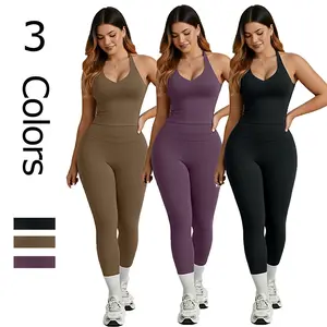 Women's 2pcs Sports Activewear Set High Waist Seamless Yoga Pants & Cross Back Sports Bra Nylon Knit Fabric Stretchy Solid Color All Seasons Regular Fit Quick-Dry Yoga Suit Set for Fitness & Gym Training - Sportswear Indoor Outdoor