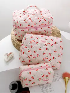 Cherry Pattern Toiletry Bag Set, Fashionable Portable Cosmetic Bag, Multi-functional Storage Bag, Travel Makeup Pouch, Cosmetic Travel Storage Bag, Makeup Organizer Pouch, Makeup Bags