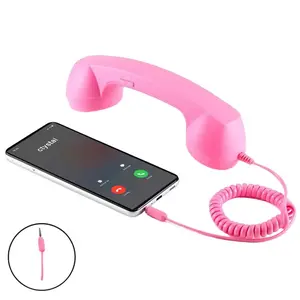 Retro Phone Handset Type-C & 3.5Mm Telephone Head Set Portable Vintage Phone Headset for Cell Mobile Video Conferences CUJMH