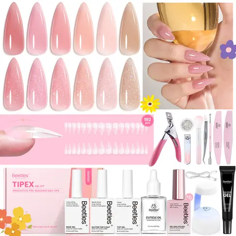 [Beetles] Tipex Lite Instant Apex Nail Tips - Tipex 2.0 192 / 224 / 256Pcs Almond / Square / Stiletto / Coffin Manicure Gel Press ons Nail Art DIY Pre-Etched Full Cover Acrylic Tips for Flat & C-Curve Nails | DIY Gift, Acrylic Fake Nails, Solid Nail Glue