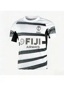 Men's rugby T-shirt short sleeved top home jersey, Fiji 7S, round neck men's top sweat wicking, breathable, quick drying