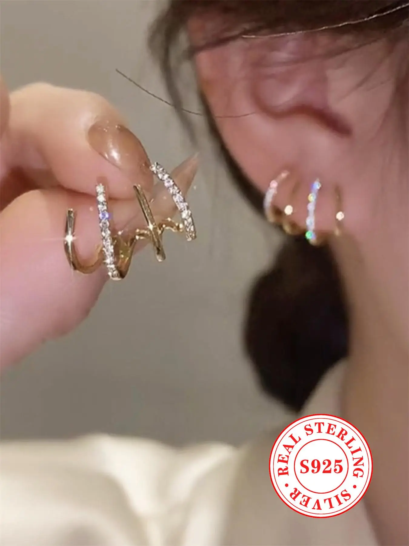 925 Sterling Silver Heart Shaped Zirconia Decorated Ear Cuff, Fashionable Jewelry for Women & Girls, Trendy All-match & Exquisite Jewelry for Birthday