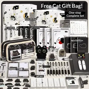 33 Pcs 13-Layer Kawaii Cat Pencil Case, Cute Little Cat Stationery Set, Multi-Layer Design with Stickers, Keychain & Brooch