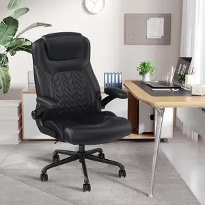 NUSETX Modern Executive Ergonomic Office Chair - Big and Tall Office Chair for Heavy People, PU Leather, Lumbar Support, Flip-up Armrest, High Back, Height Adjustable