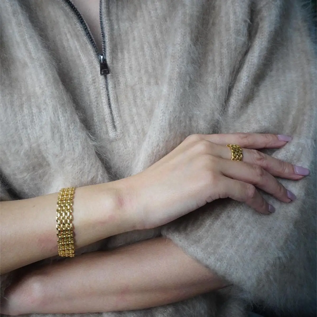 Gold Wide Braided Vintage-Inspired Bracelet | Minimalist Design | Stackable Elegance