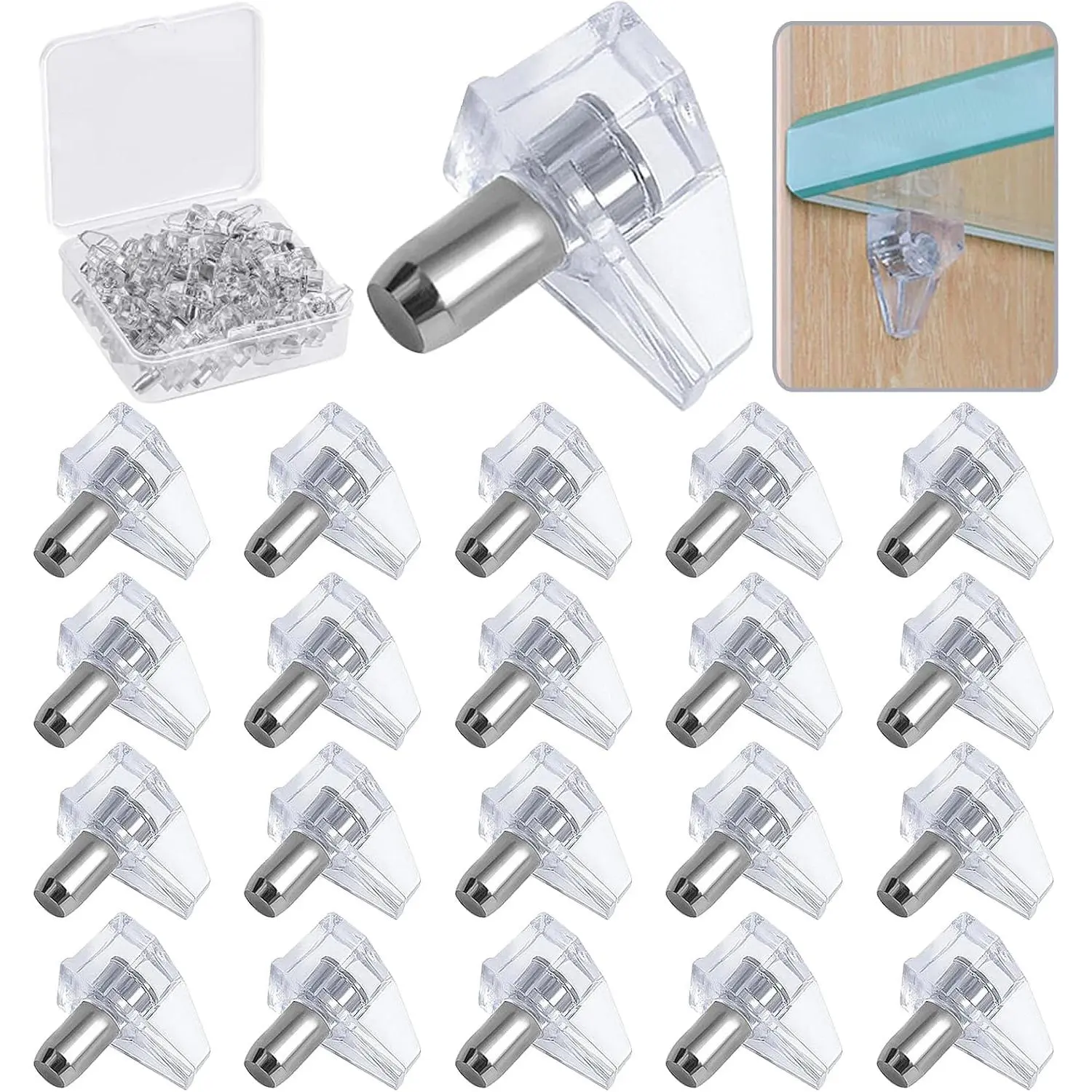 20 count Clear 3mm Plastic Shelf Support Pegs - Locking Cabinet Shelf Pins for Kitchen, Bookshelf, Furniture - Heavy Duty, Easy Install, Replacement Pegs