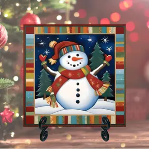 Festive Snowman Coaster Set 4 Handmade 4.25 Glossy Ceramic Tiles Holiday Home Decor Colorful Winter Coasters Christmas Gift Idea Cheerful Snowman Art Drink Coasters