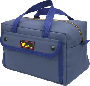 G & F Products G & F 10095 Government Issued Style Mechanics Heavy Duty Tool bag with Brass zipper and side pockets, tool bag for cars, drill, garden and electrician. Navy Blue