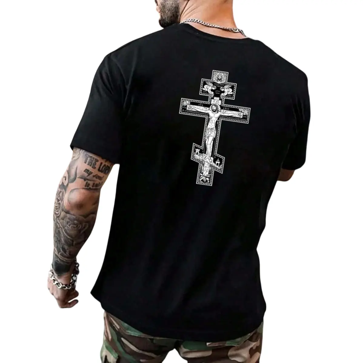 Men Crewneck T Shirt Vintage Detailed Orthodox Jesus Crucifix Cross Sketch Graphic Faith Dark Streetwear Casual Short Sleeve Tee For Daily Street Outfits