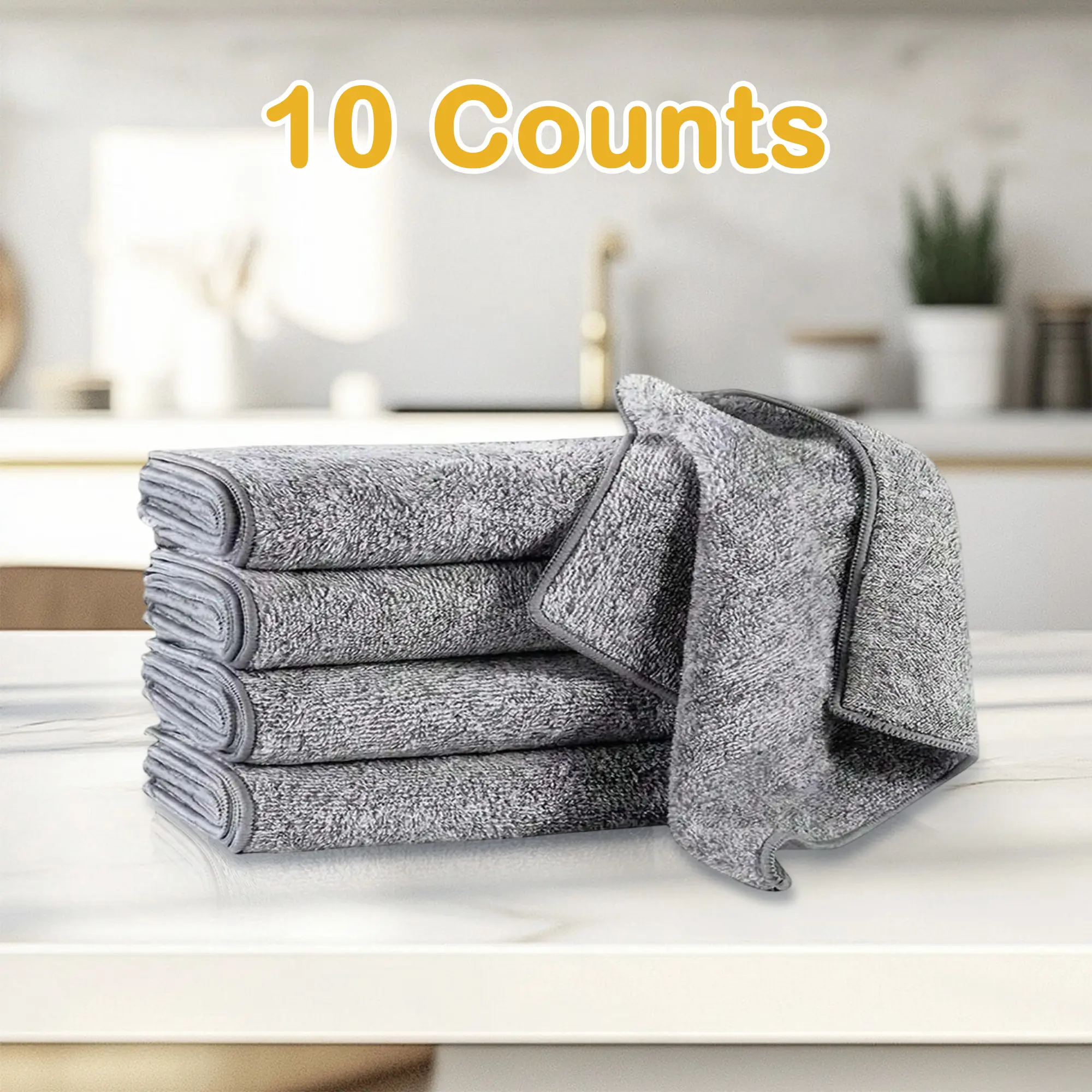 10 Counts Microfiber Cleaning Cloth, Ultra Absorbent Bamboo Charcoal Microfiber Towels, Premium Reusable Cloths for Cleaning Kitchen Liquid Spills, Grime & Car Washing - Quick Dry