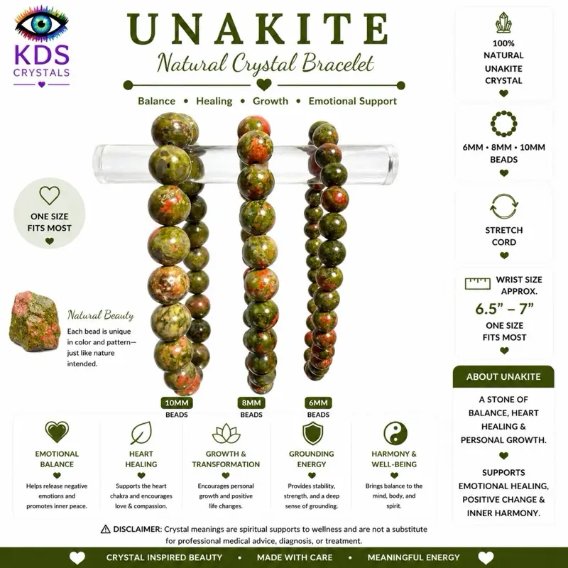 Unakite Natural Crystal Gemstone Bracelet, 6mm-8mm-10mm Unique Pattern Stretch Fit Beaded Jewelry