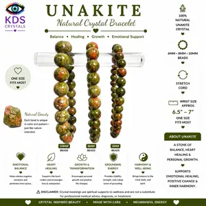 Unakite Natural Crystal Gemstone Bracelet, 6mm-8mm-10mm Unique Pattern Stretch Fit Beaded Jewelry