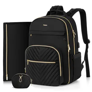 Unisex Expandable Large Capacity Waterproof Diaper Bag Backpack, 18 Pockets, Changing Mat, Stroller Straps, USB Charging Port, 15.6" Laptop Compartment for Working Moms (Travel, Work Commute)
